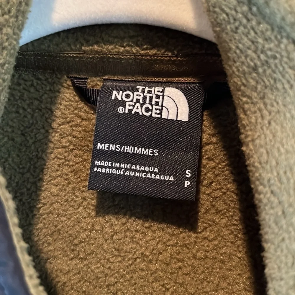 Olive green and black men Northface fleece full zip jacket size M